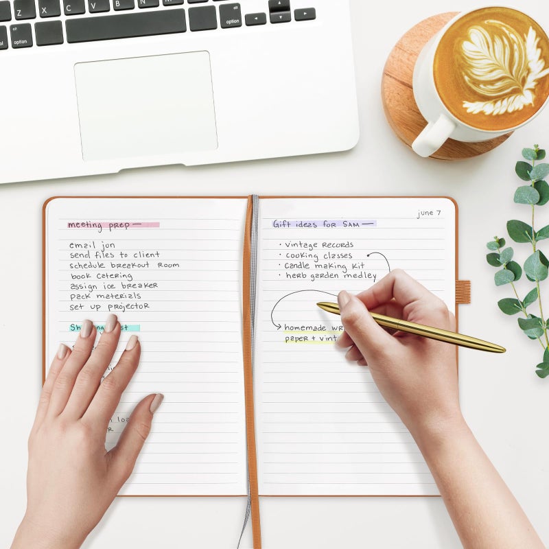 ⩓ Per Se Lined Journal Notebook، 160 صفحة، A5 5.7 × 8 بوصة مجلات ورقية سميكة مسطرة بالكلية للكتابة، دفاتر ملاحظات ذات غلاف فني للنساء والرجال والمدرسة (عبوة واحدة، بني فاتح) - Image 2